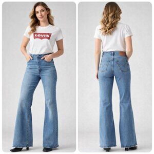 Levi’s Ribcage Bell Jeans Women’s 26x30 27W Blue Denim Flare High Rise BLANK TAB